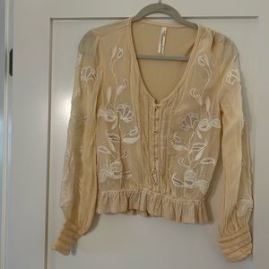 Anthropologie Cream Embroidered Blouse